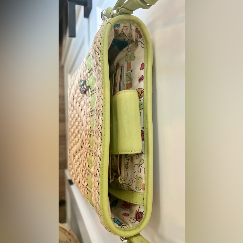 Brighton Authentic Vintage Straw Purse Lime Green Trim & Strap - Picture 5 of 13